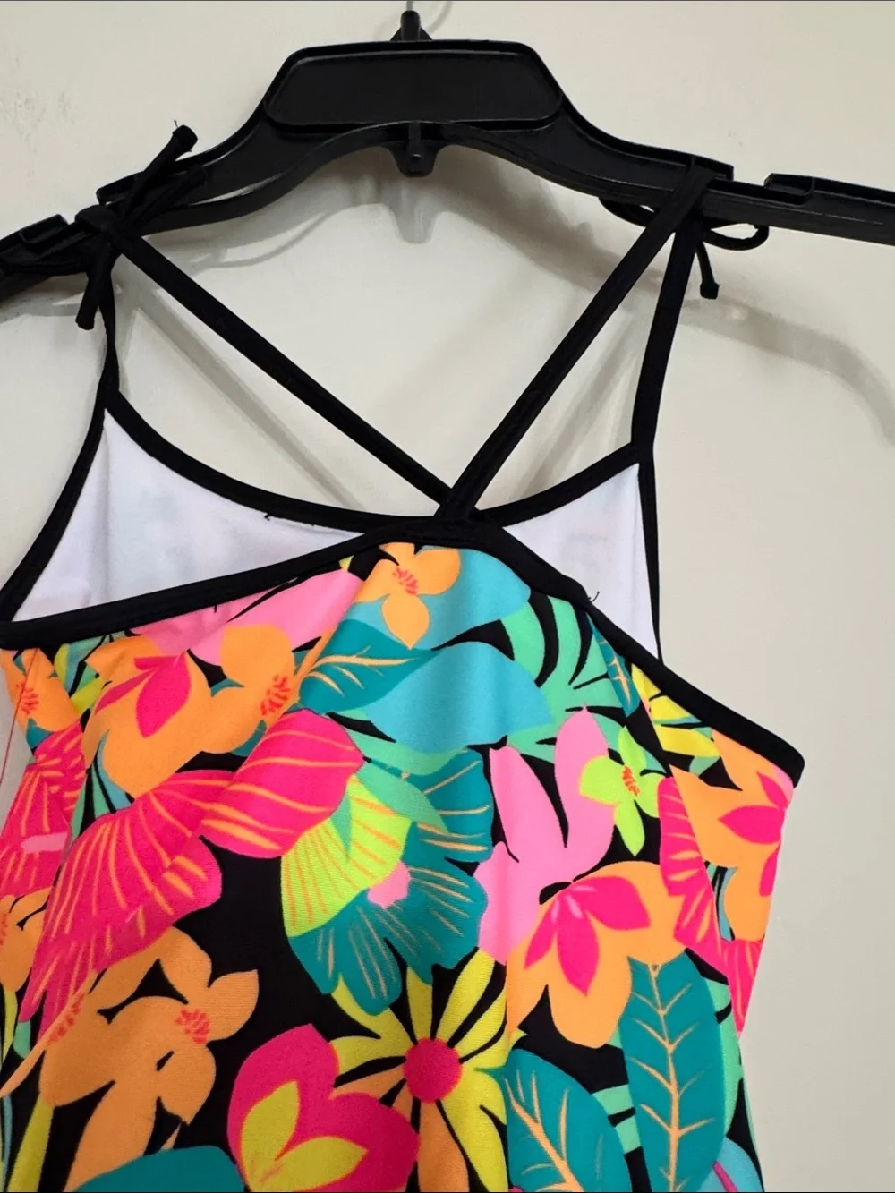 Cat & Jack Neon Floral One-Piece Swimsuit - Black, Pink, Yellow, Green, Blue